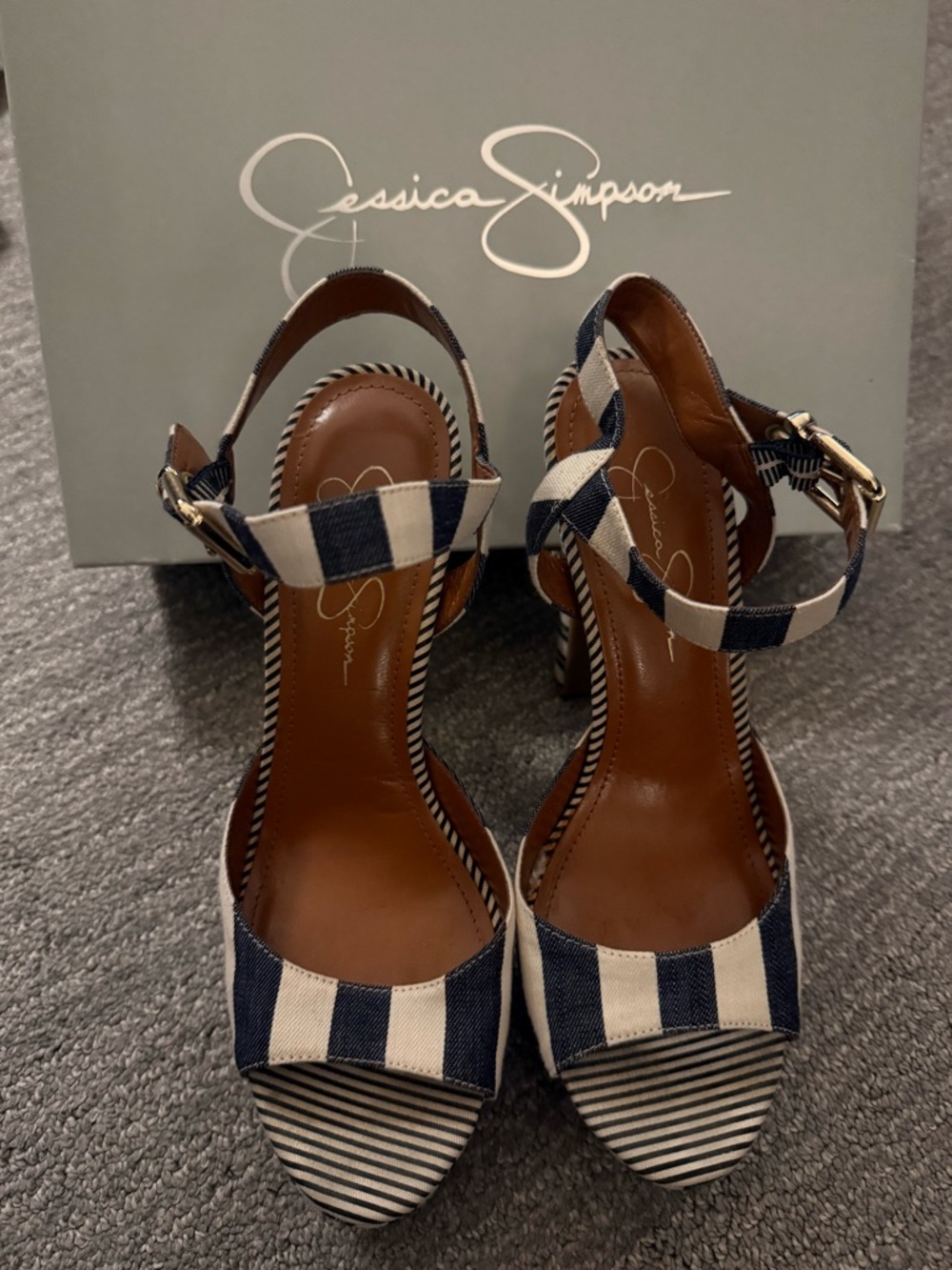 Jessica Simpson Navy and White Striped Platform Heels - Picture 7 of 11